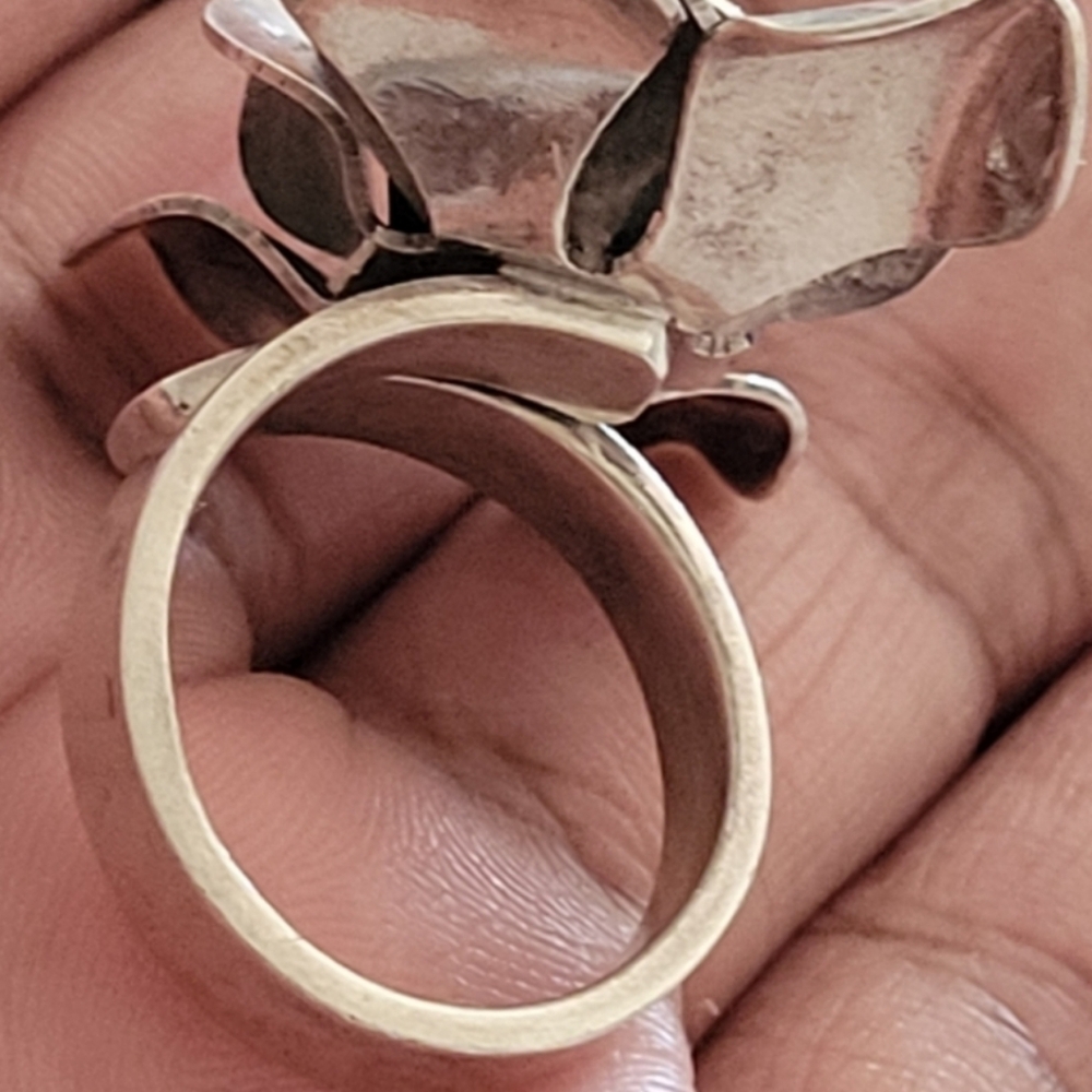 Heavy Vintage 8 Sterling Silver Large Rose Flower Ring - Picture 7 of 10